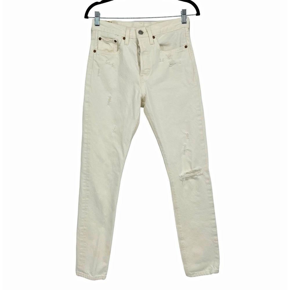 Levi's 501 Skinny Women's W26 L30 White Distressed Button Fly Jeans Premium
